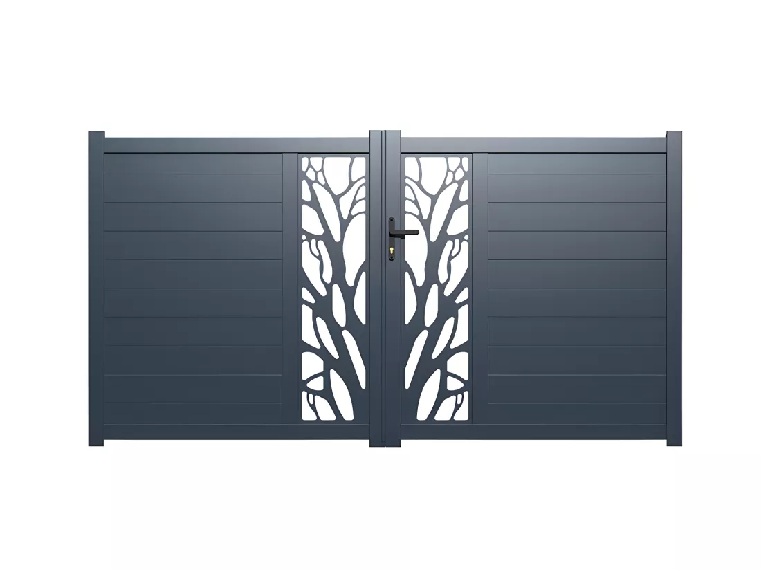 Portail battant aluminium semi ajouré à motifs L357 x H187 cm anthracite LABRIT II