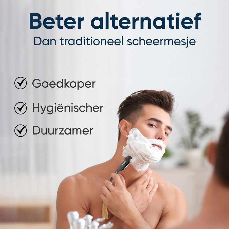 Barbiersmes - Klassiek Open Scheermes - Shavette - Inclusief 200 Scheermesjes - Premium Houten Handvat