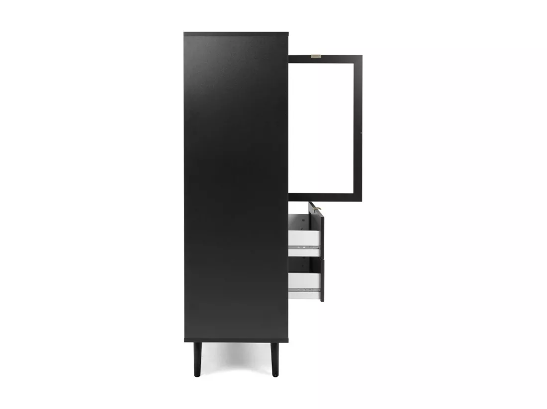 Vaisselier 2 Portes 2 Tiroirs Impression Cannage et Noir L101,4 x H139 cm - VILLA