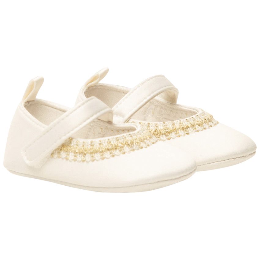 Babies en satin de cérémonie avec broderie pour bébé fille - Blanc