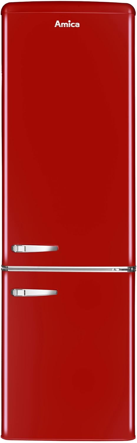 Amica KGCR 387 101 R Retro Kühl-/Gefrierkombination/Rot / 181cm (H) x 55cm (B) x 62cm (T) / Retro-Design/Kühlschrank mit Gefrierfach