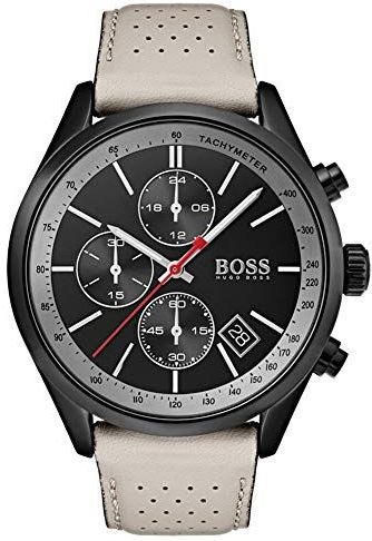 Boss - Chronograaf Horloge - Zwart - Lederen Band - 44 mm