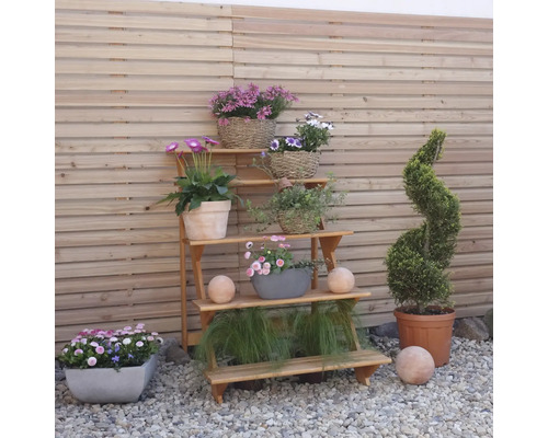 Grote houten bloemenstandaard, 100 x 78 x 109 cm, honingkleurig