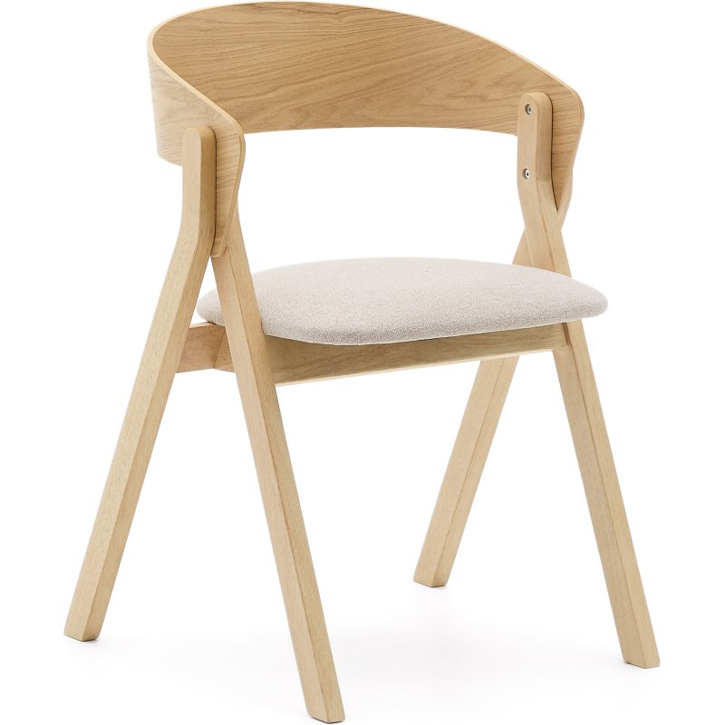 Chaise Godia en placage de frêne finition naturelle et tissu chenille beige