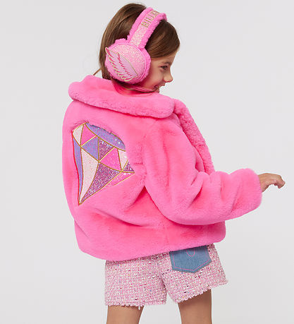 Billieblush Plysjakke - Party Pink m. Diamant/Pailletter