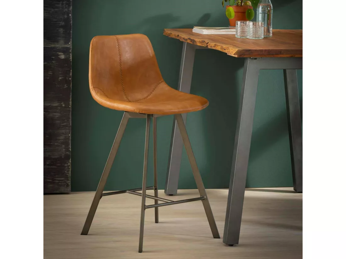 Chaise de bar camel coutures apparentes pieds étoile HELSINKI
