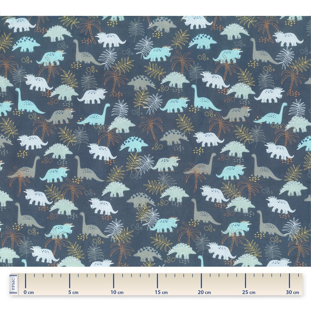 Coupon Tissu 50 Cm Dino Bleu Ex1063