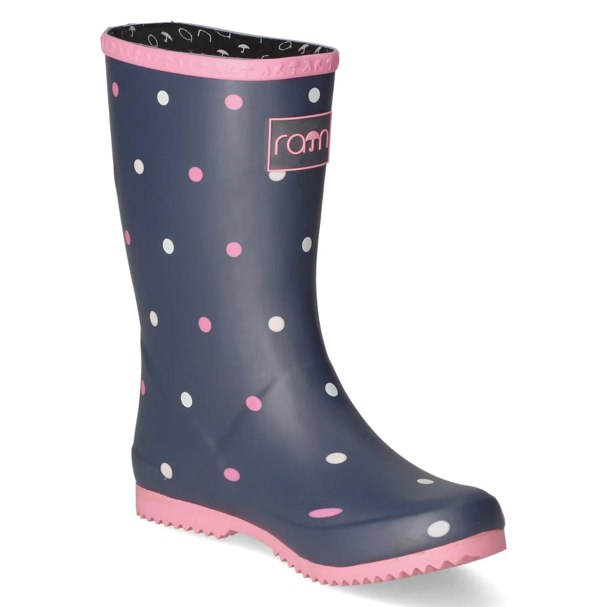 RajnGummistiefel DOTS - Navy white Pink
