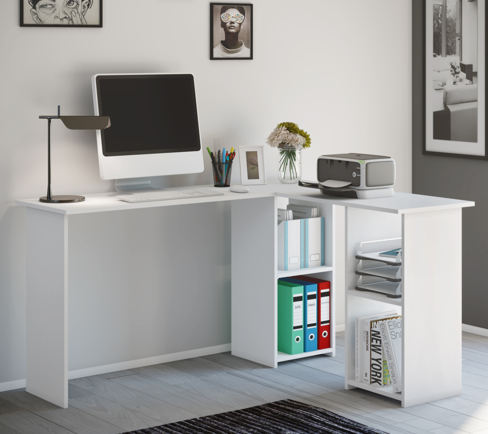 Schreibtisch LUSIAS- weiß - 136 cm breit