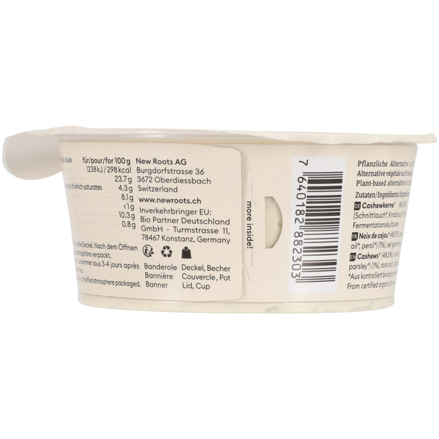 New Roots vegane Alternative zu Frischkäse Knoblauch & Feine Kräuter -