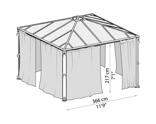 Palram Paviljoen – Canopia Palermo Premium 3000 Tuinpaviljoen incl. gordijnset 295 x 295 cm antraciet
