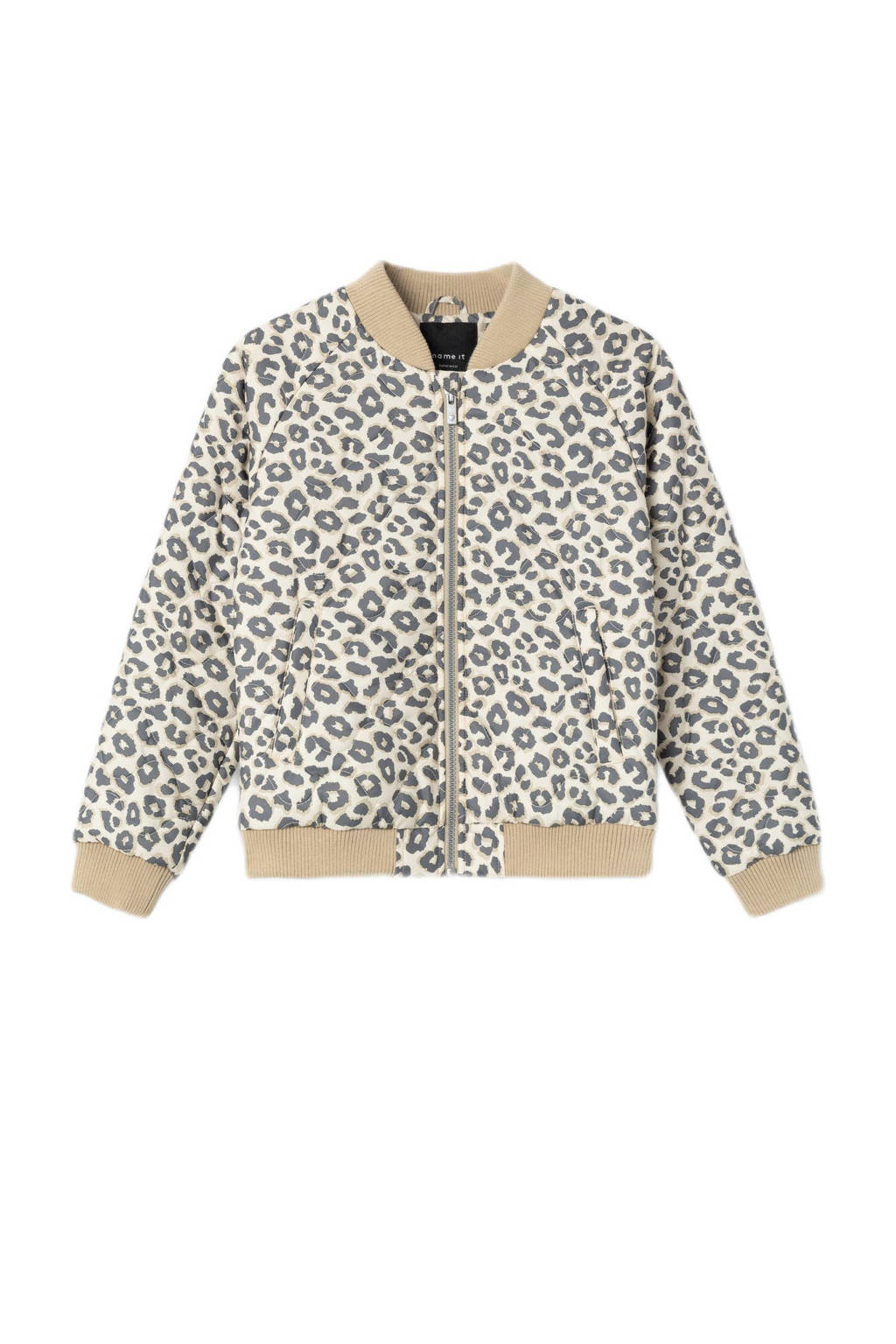 NAME IT quilted bomberjack NKFMASJA met panterprint lichtzand