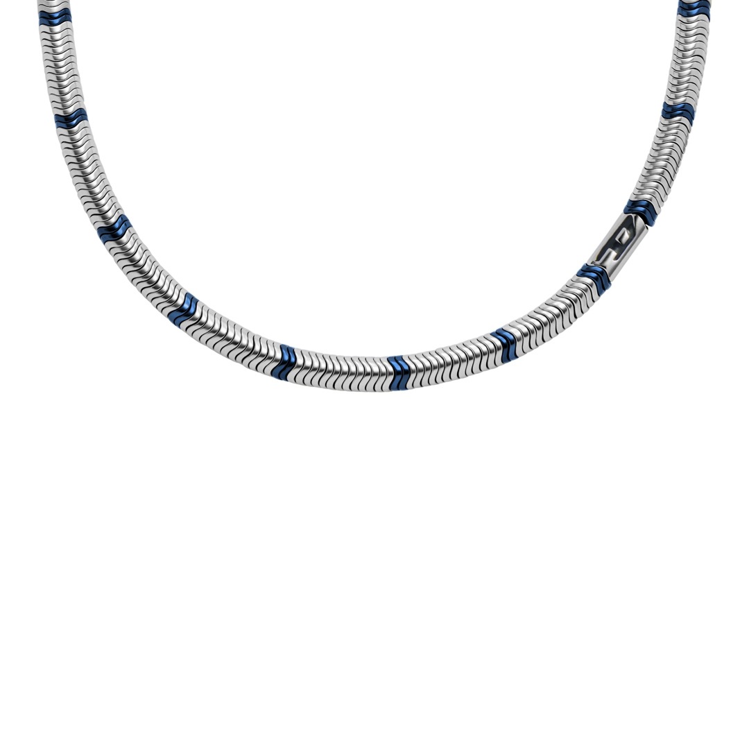 Diesel Kette Oval D Logo Beaded Hämatit Silbrig