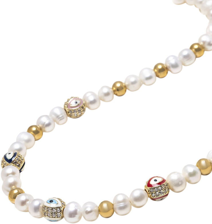 Nialaya Men's Evil Eye Pearl Choker Multi
