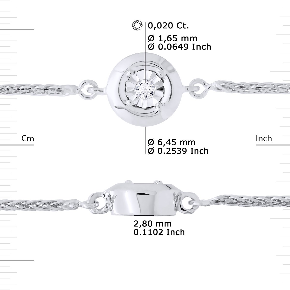Bracelet Solitaire Diamant 0,02 Cts Illusion 0,50 Cts Or Blanc