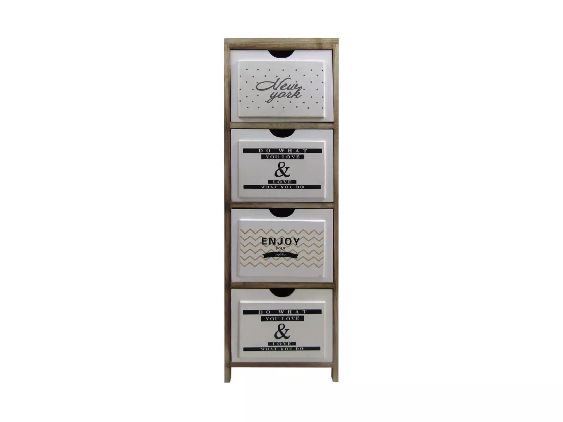 Commode Table De Chevet Nordic Marron Blanc 4 Tiroirs 97x30x24