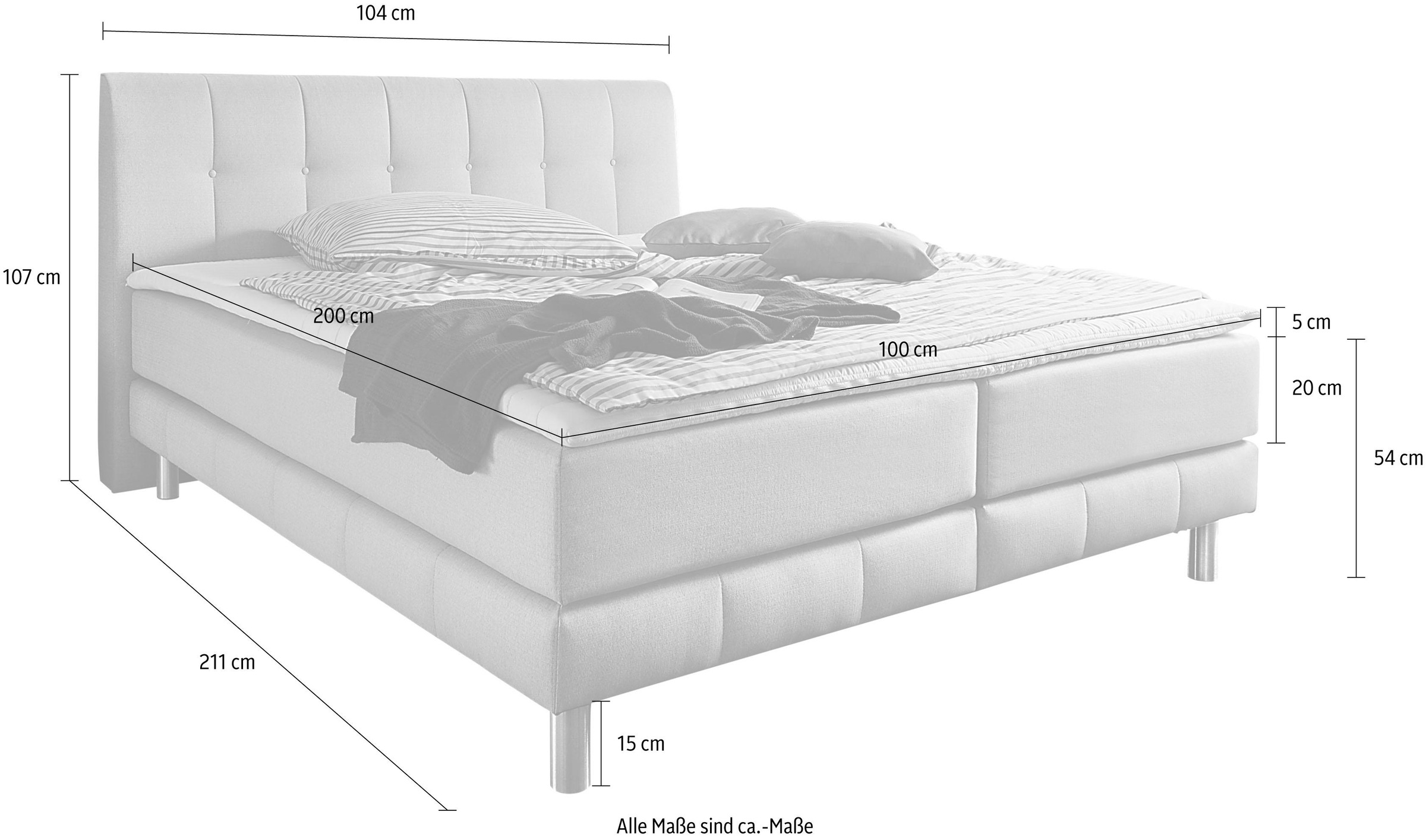 PLACES OF STYLE Boxspringbett »Cafone« inkl. Topper, 5 Breiten, 3 Matratzenarten und 3 Härtegraden wählbar