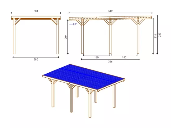Carport, abri de voiture 3,04x5,12 m - 15,56 m2 - couverture PVC  - CAR10PVCTR - ALTANKA