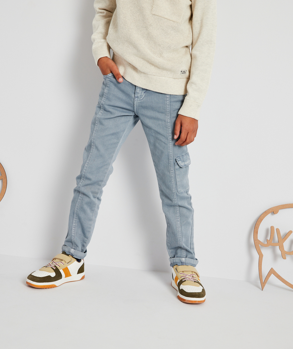 MILO LE PANTALON GARÇON EN COTON GRIS BLEU AVEC POCHE