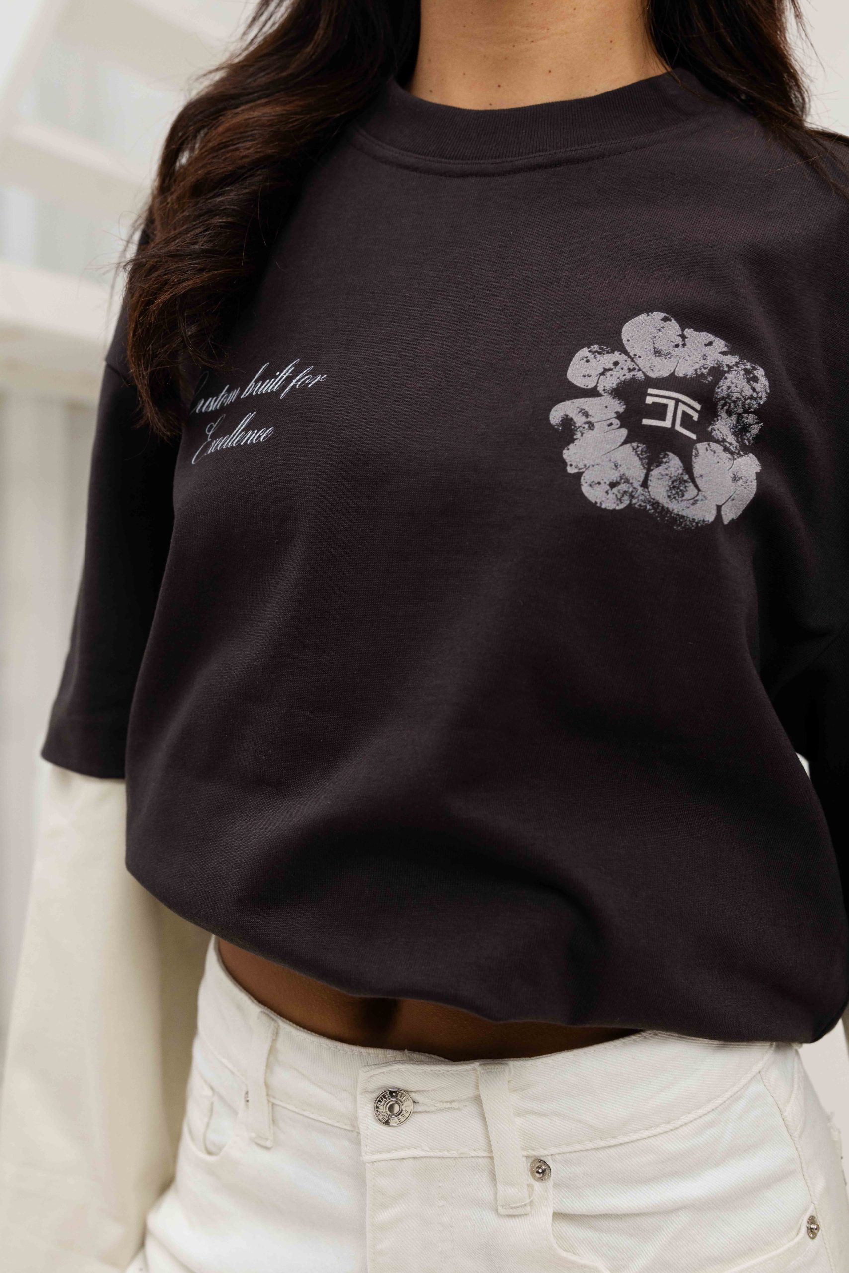 Jorcustom Flowers Double Layered Longsleeve T-Shirt Dames Bruin/Beige