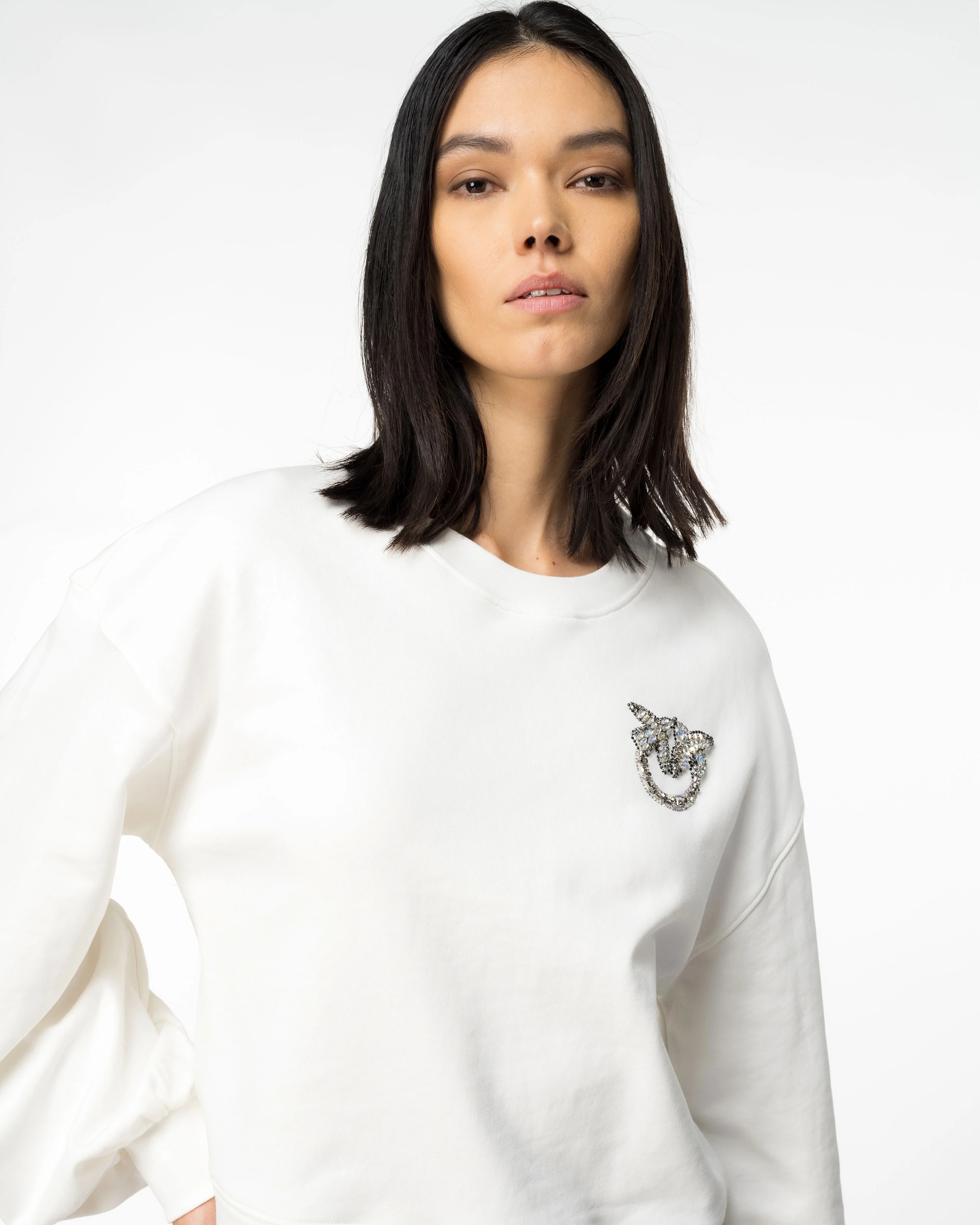 Sweat-shirt boxy avec broderie love birds | Blanc