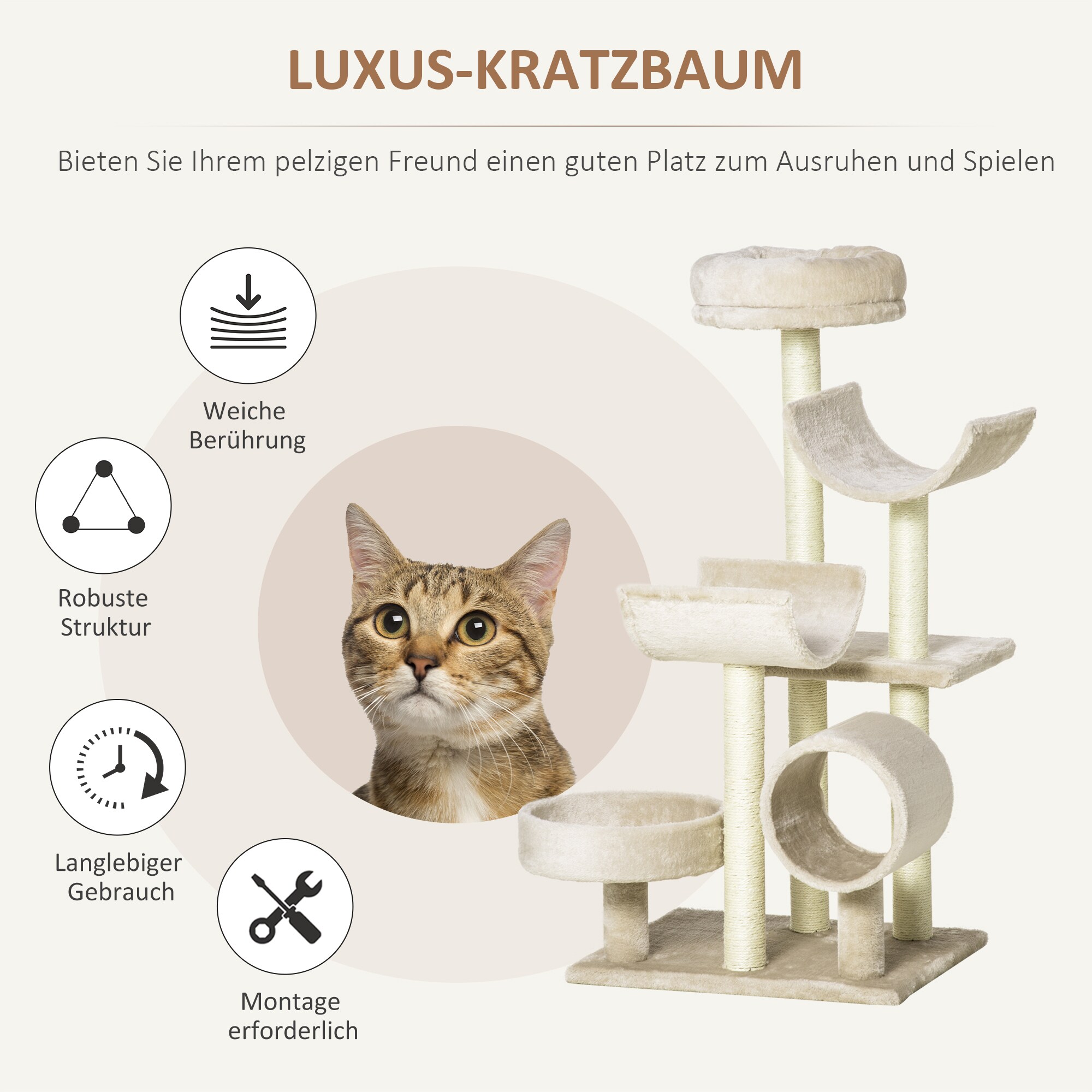 PawHut Katzen Kletterbaum beige 50 x 40 x 105 cm (LxBxH)