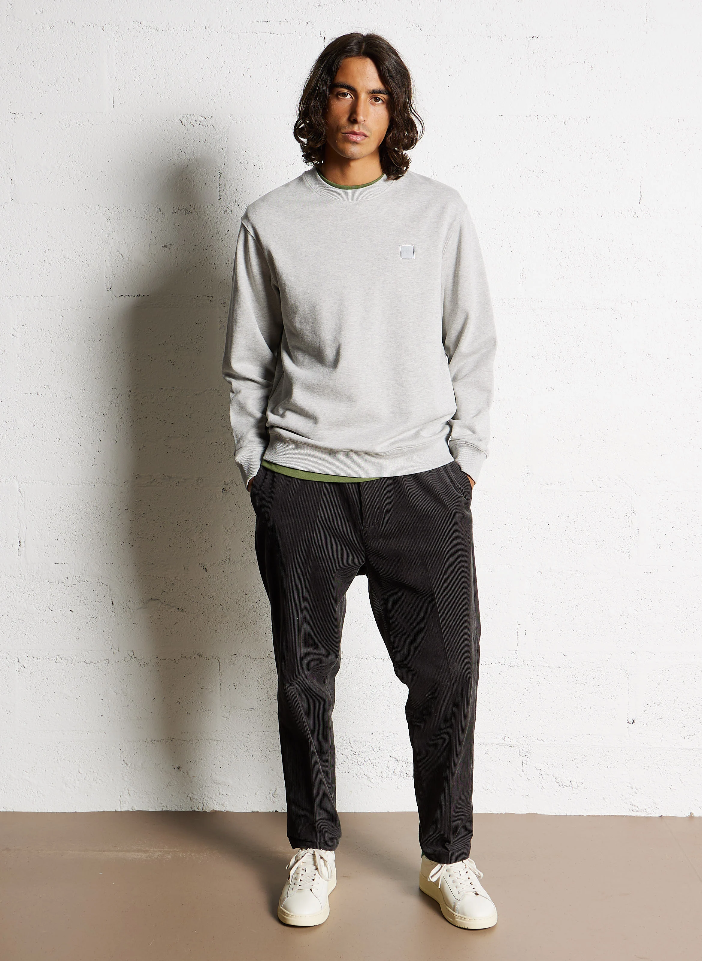 Sweat ample col rond en coton | Gris