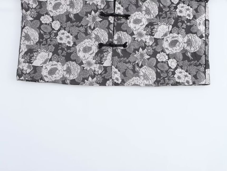 Cumulys - Blouse met lange mouwen en opstaande kraag en bloemenjacquard