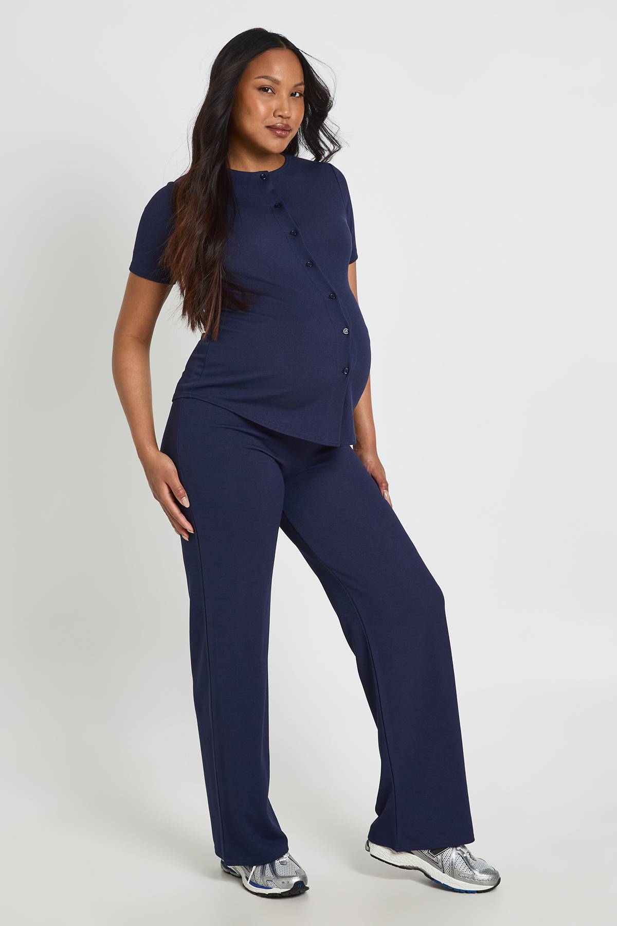 boohoo Cardigan Boutonné Et Pantalon Large En Maille Douce De Maternité