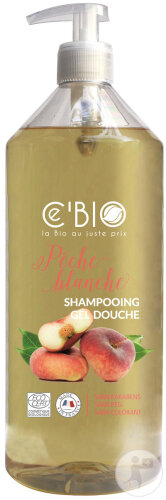 Cebio Shampoing Gel Douche Pêches Blanches Bio Flacon-Pompe 1l