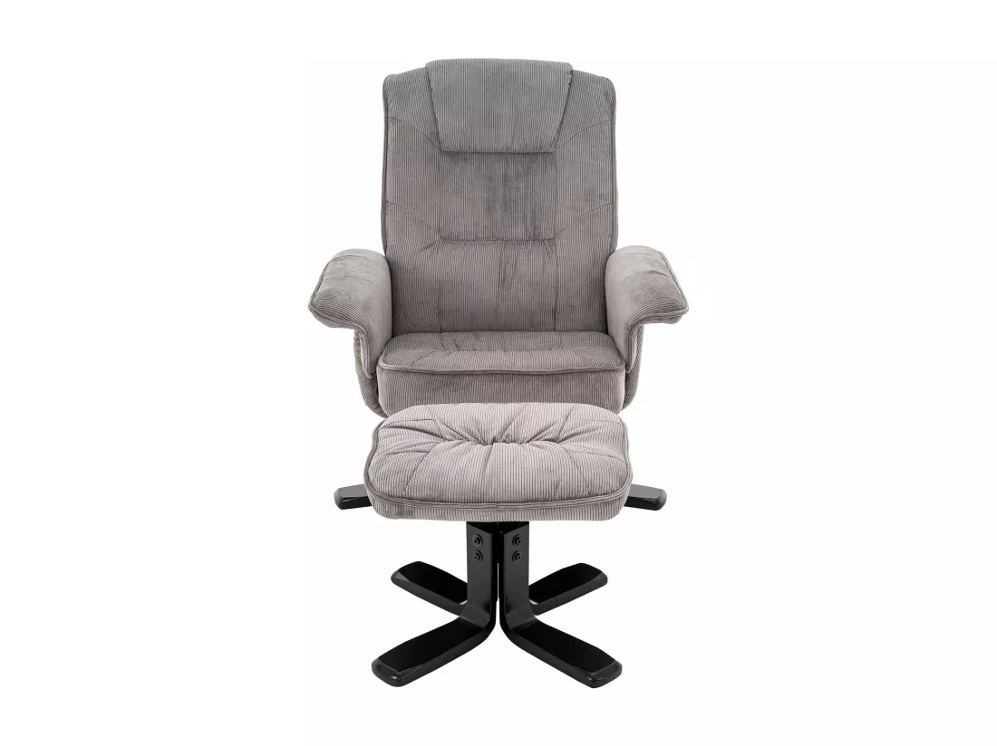 IDIMEX Fauteuil de Relaxation Charly avec Repose-Pieds pouf, siège pivotant et Dossier inclinable en velours côtelé gris/noir