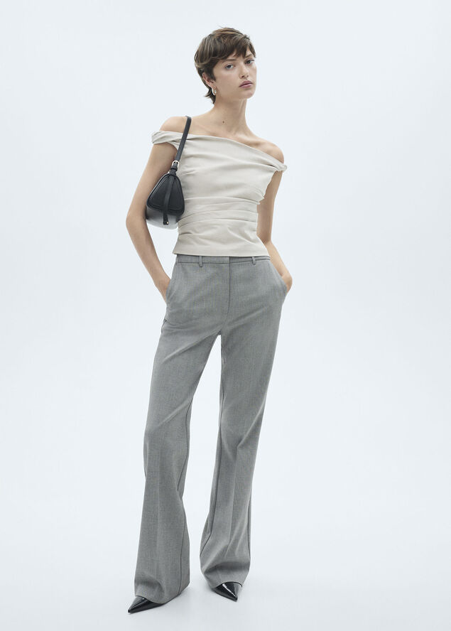 MANGO Asymmetrical draped top Light beige