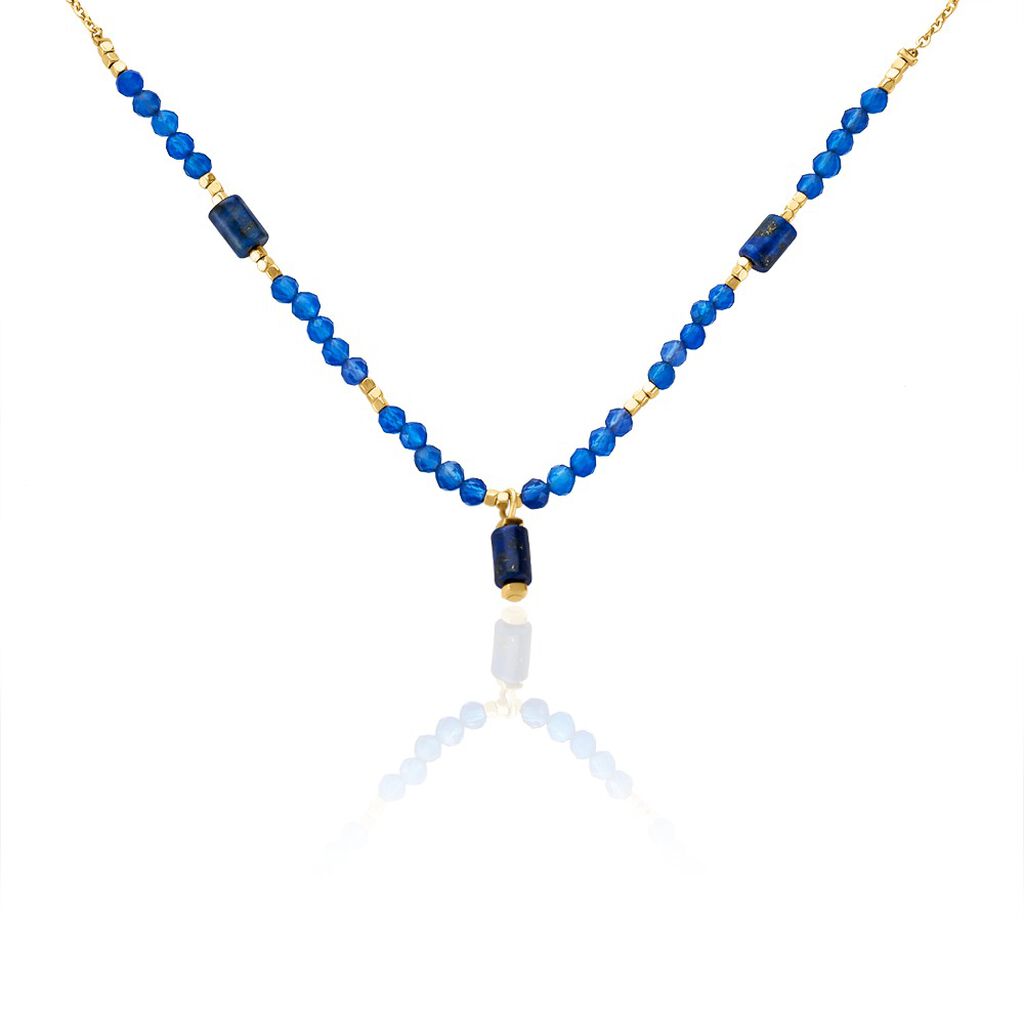 Collier Attila Acier Doré Lapis Lazuli Agate