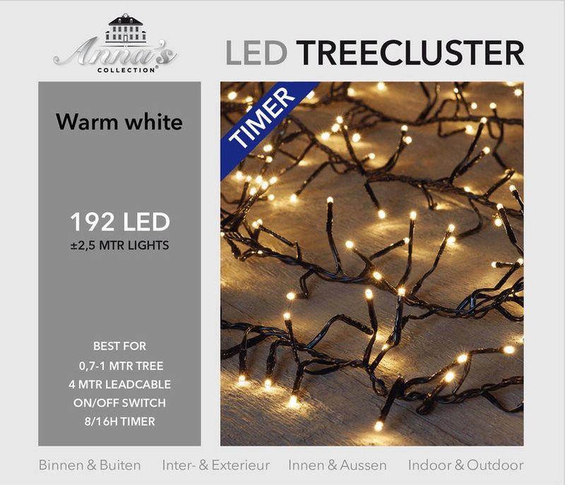 Anna's Collection Clusterverlichting - warm wit - 192 leds - 250 cm - timer - dimmer - kerstverlichting