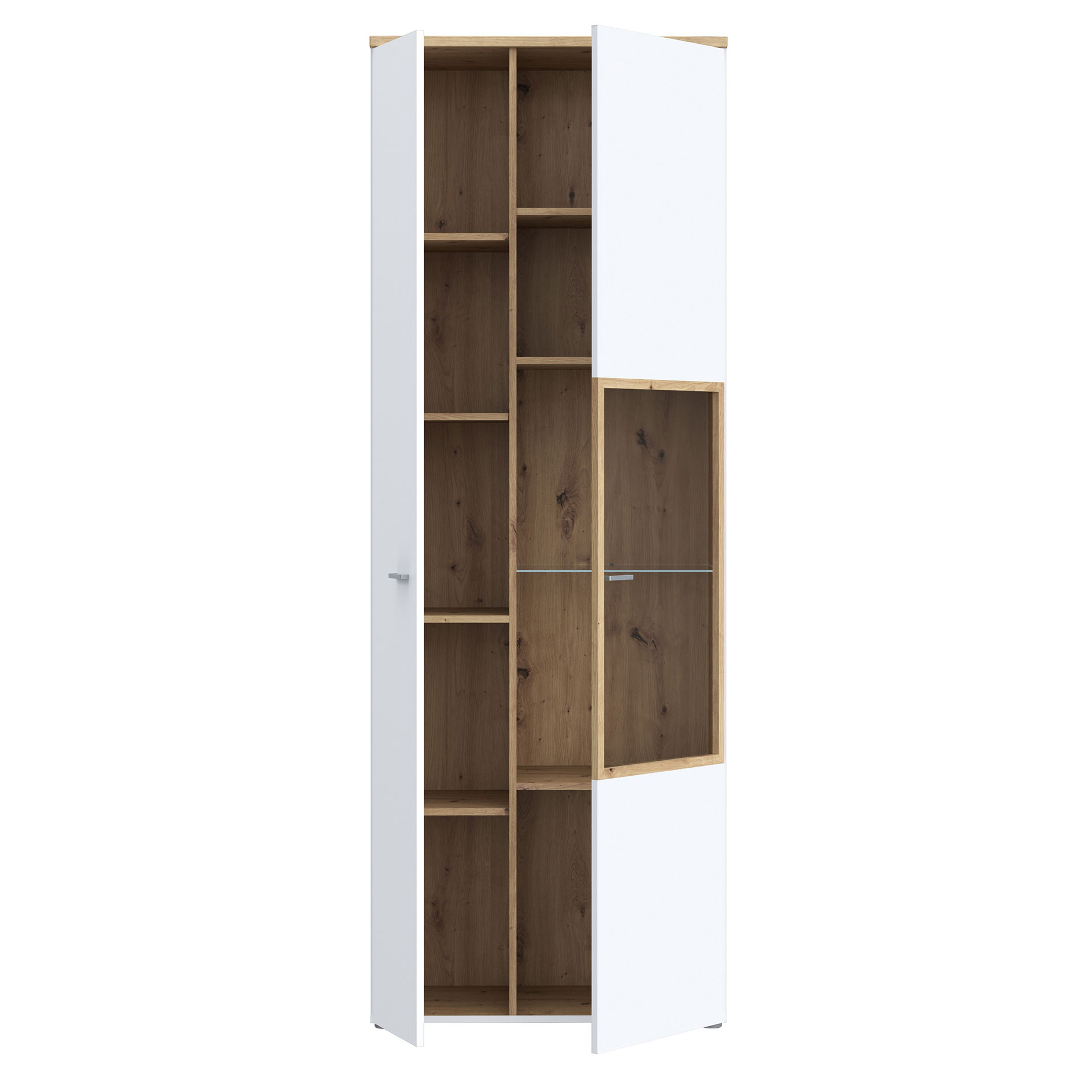 Standvitrine - weiß - Artisan Eiche - 75 cm breit