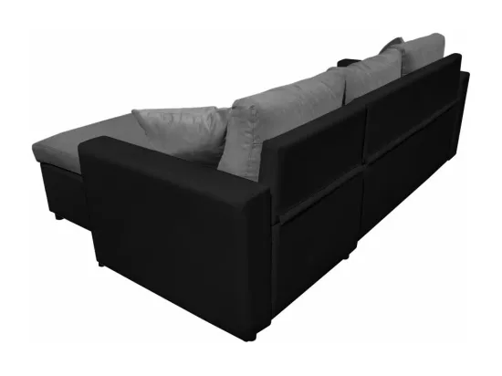 Canapé d'angle 4 places Convertible et Réversible Maria en simili et microfibre - Gris/Noir - L227 x P146 x H81cm - Loungitude