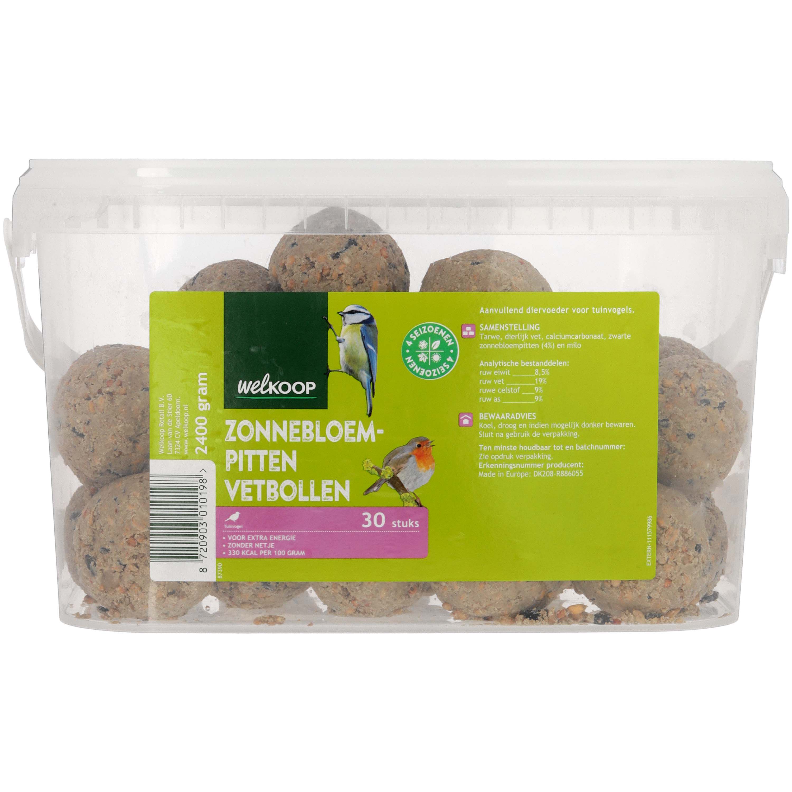 Welkoop Vetbollen zonder netje - Tuinvogelvoer - 30 Stuks - Zonnebloempitten