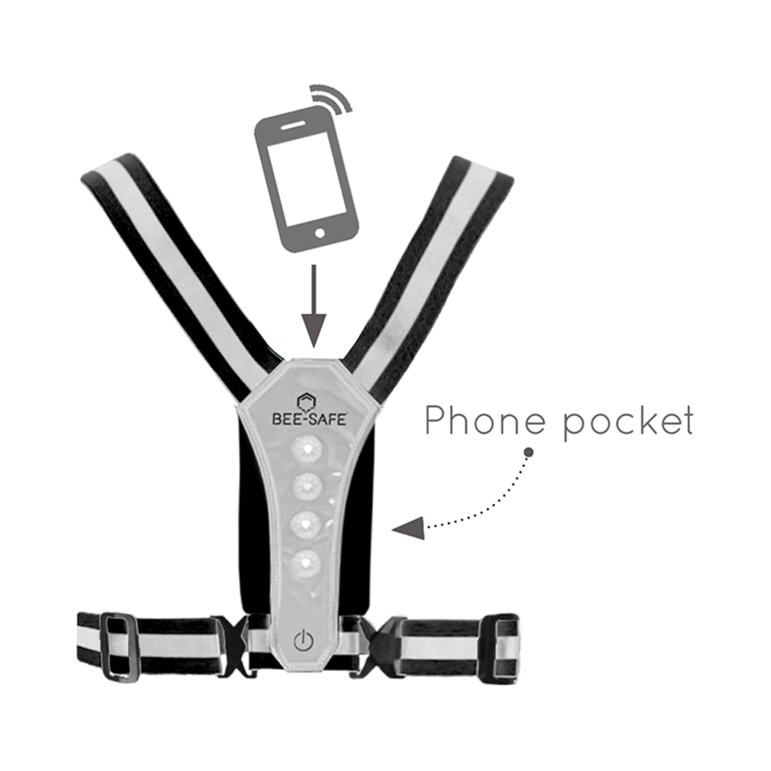 Bee-Safe Led Harness Phone Pocket Système D'éclairage - Argent