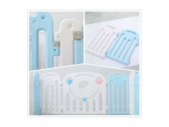 Parc bébé plastique pliable, 12+2 Panneaux, 128×128cm Parc Enfant panneaux d'activité et de porte avec loquet de sécurité - Bleu