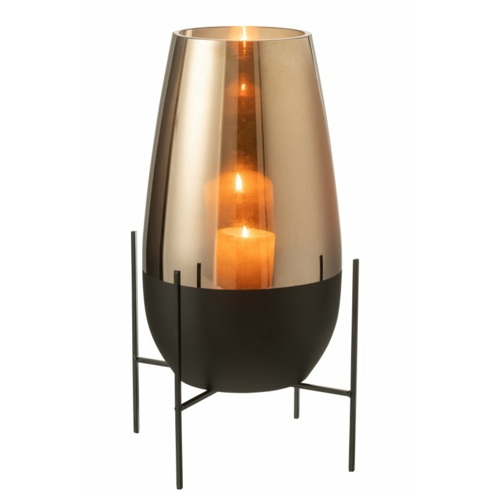 Vase ovale en verre sur socle métal noir 26x47cm