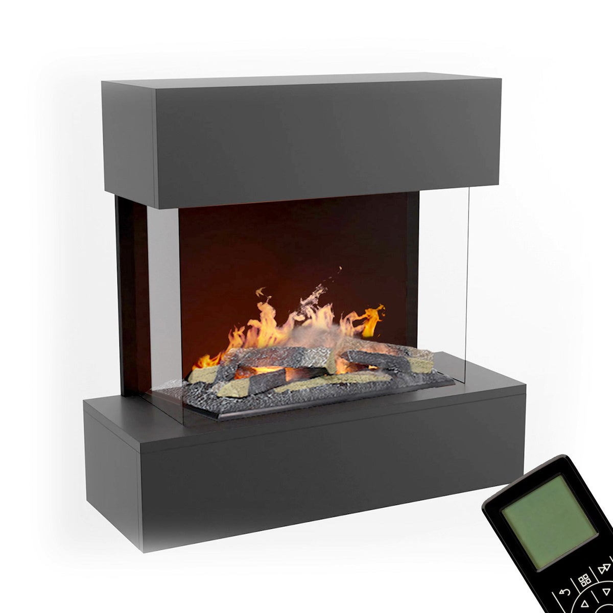 GLOW FIRE Elektrische haard 'Hölderlin' | Waterdamphaard met OMC 600 inclusief hout in zwart als wandhaard | HxBxD: 88x80x30 cm