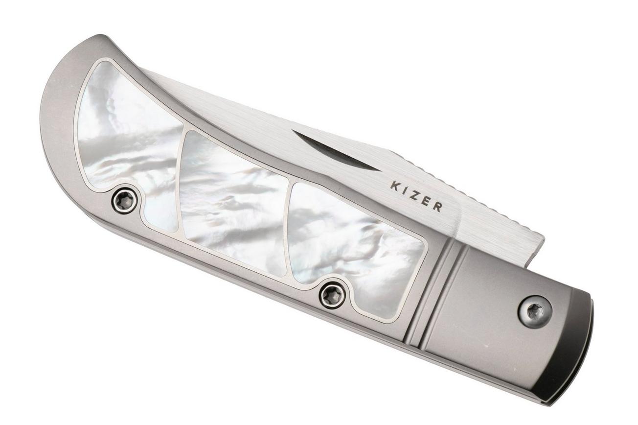 Kizer Trestle KI3761A3 Hand Brushed S45VN, Titanium Mother Of Pearl Inlay, zakmes, Azo design