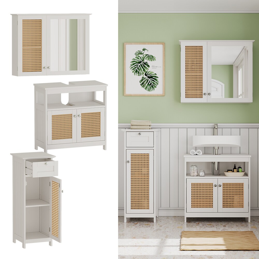 Vicco Badmöbel-Set Rosario, Weiß, moderne Serie, Badezimmer, dekorative Front, Spiegelschrank, Waschtischunterschrank, Midischrank