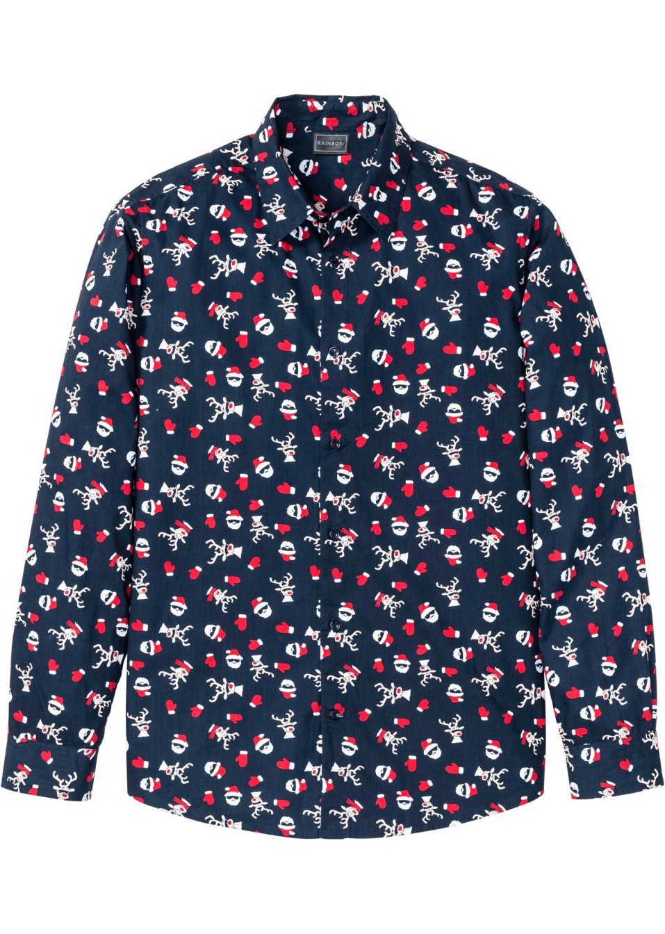 Chemise manches longues à imprimé Noël, Slim Fit