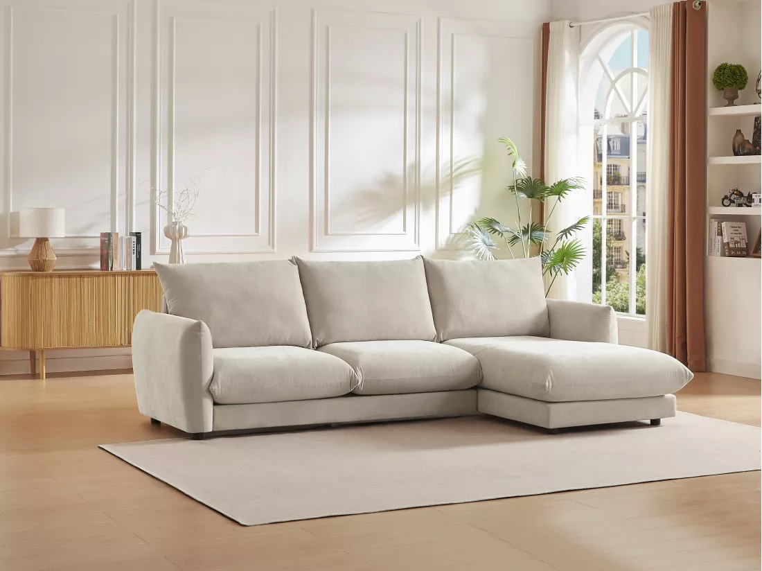 Canapé d'angle droit en tissu beige RUNILIO