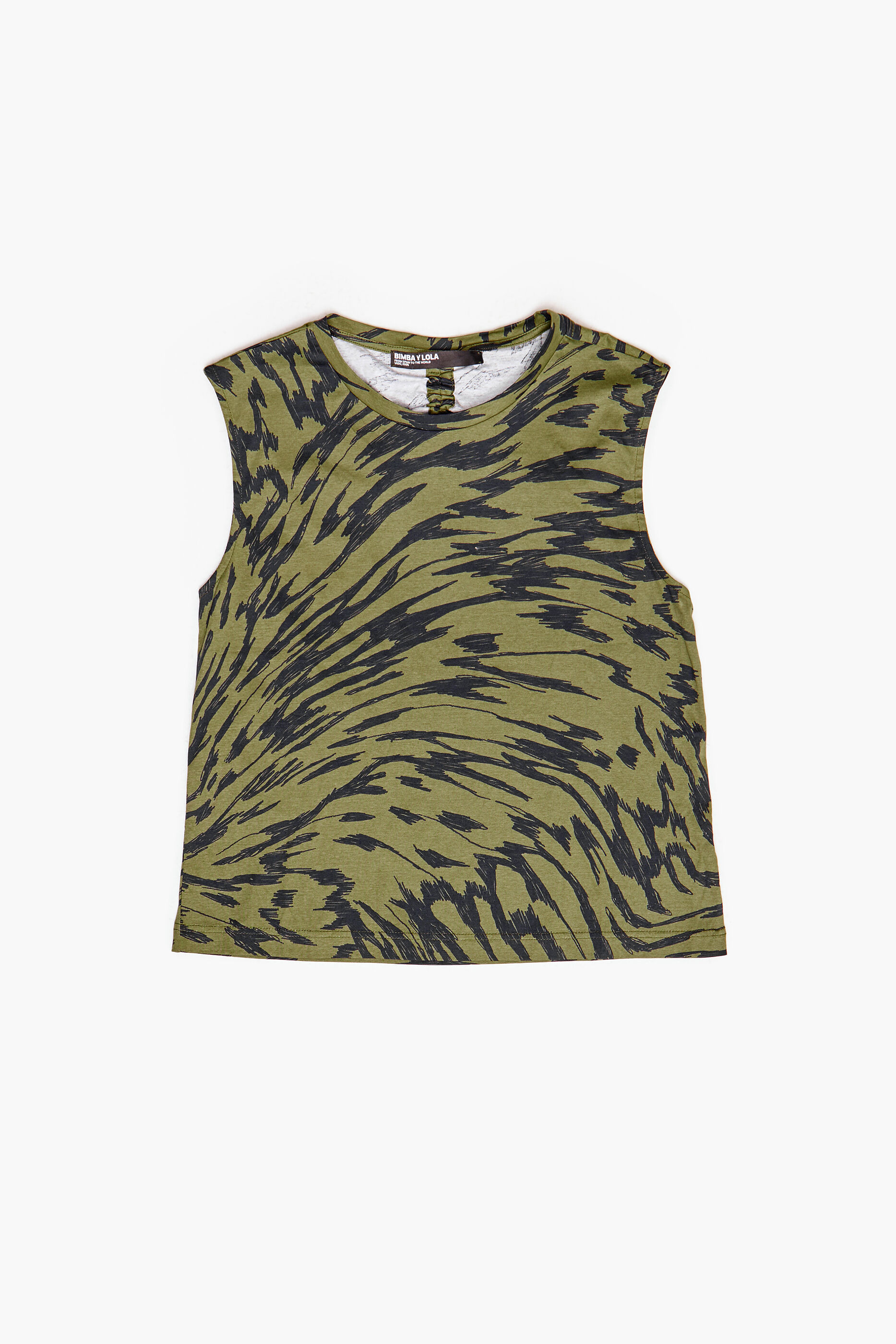Camiseta de algodão cáqui bicolor com estampa de asa de borboleta
