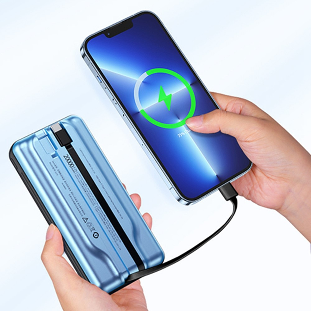 (22.5W) 20000mAh USB A / USB C Powerbank Ladegerät mit USB C / Lightning Kabel - Blau