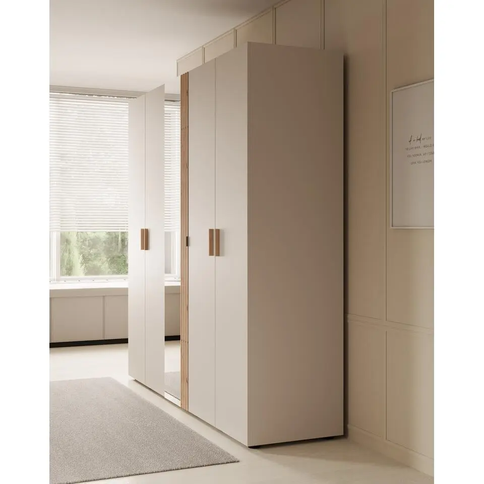 Meubella - Kledingkast Bahia - Beige - 224 cm - Met spiegel
