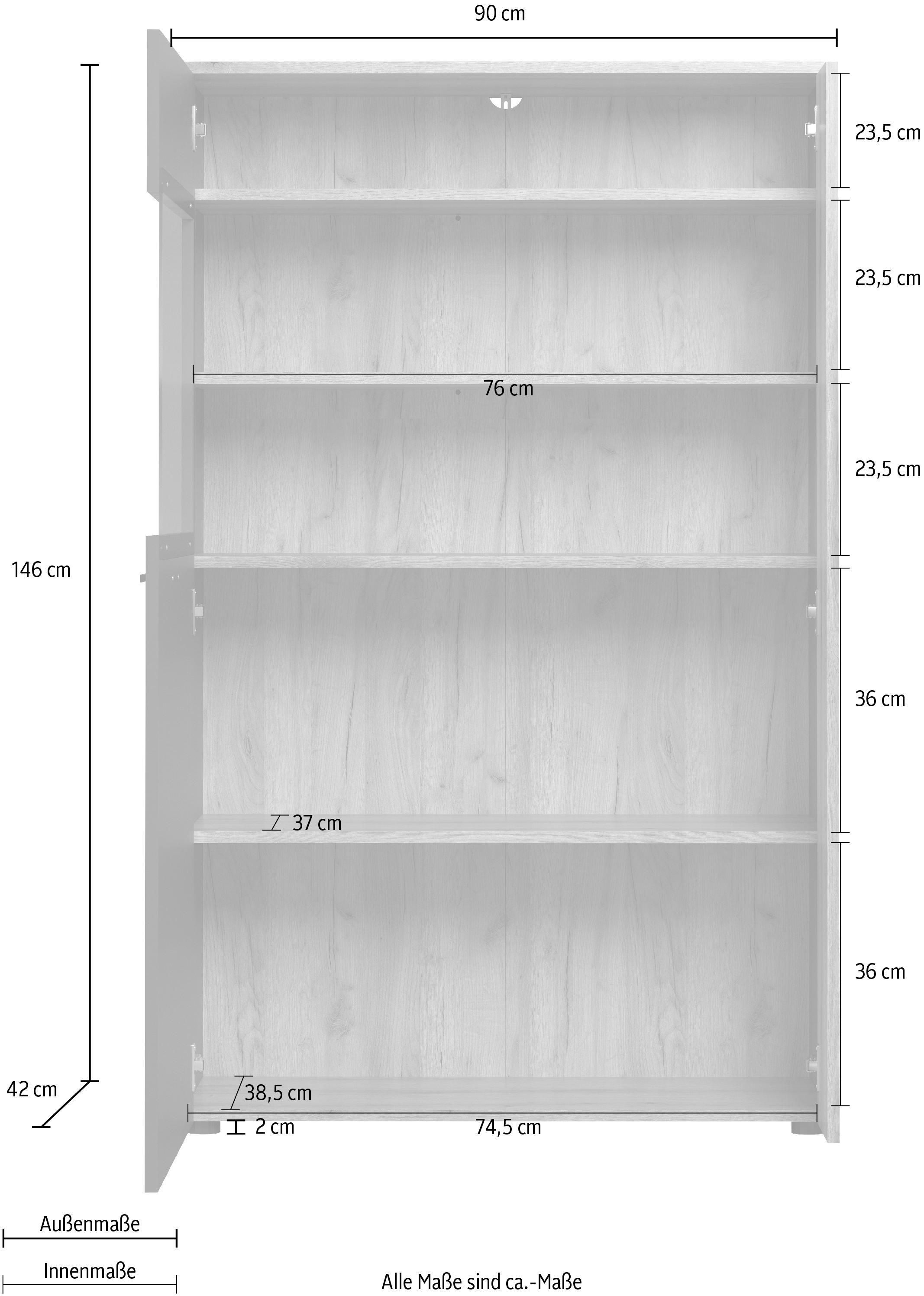 INOSIGN Highboard »Estepona« 1 Stk. tlg. Highboard mit 2 Türen - (B/T/H) 90/42/146 cm