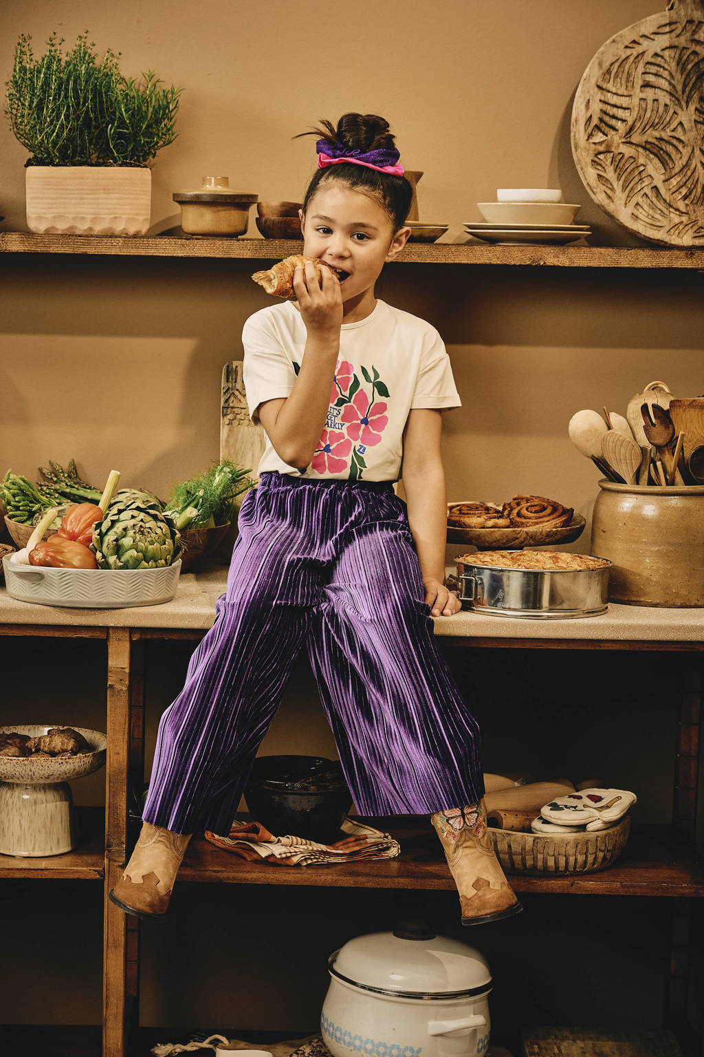 Z8 fluwelen wide leg broek Ceylin paars